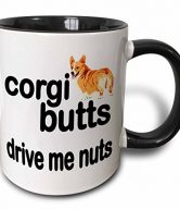 3dRose Corgi Butts Drive Me Nuts Two Tone Black Mug, 11 oz, Black/White