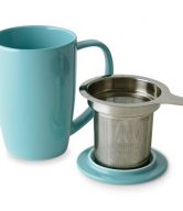 FORLIFE Curve Tall Tea Mug with Infuser and Lid 15 ounces, Turquoise
